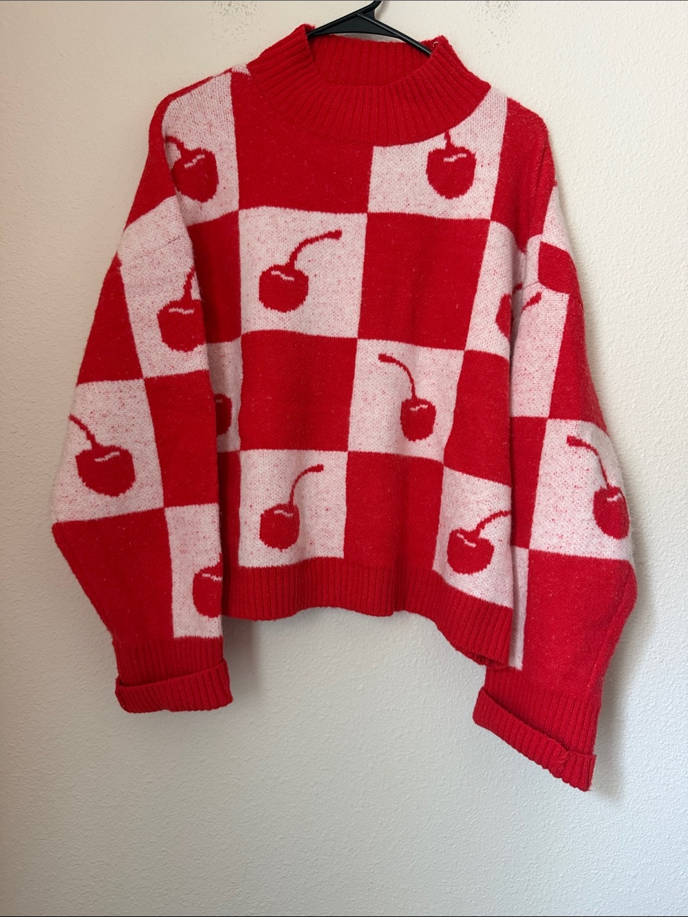 Lisa Says Gah Checkered Cherries MockNeck Sweater